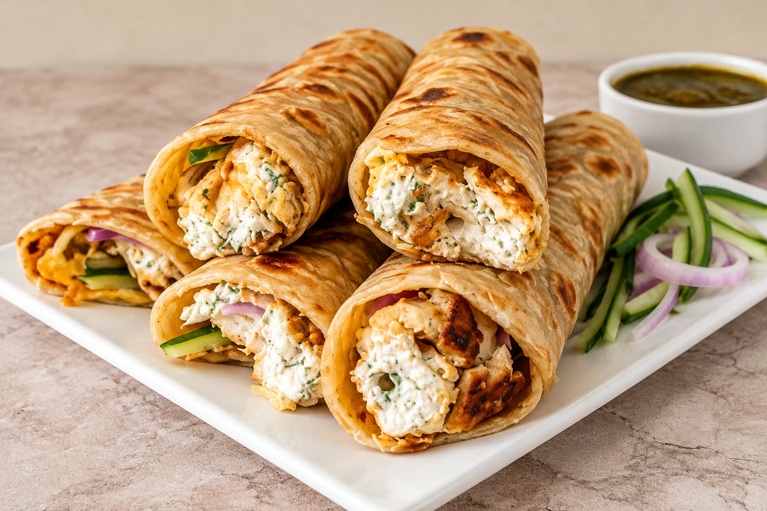 Chicken Malai Boti Chutney Roll