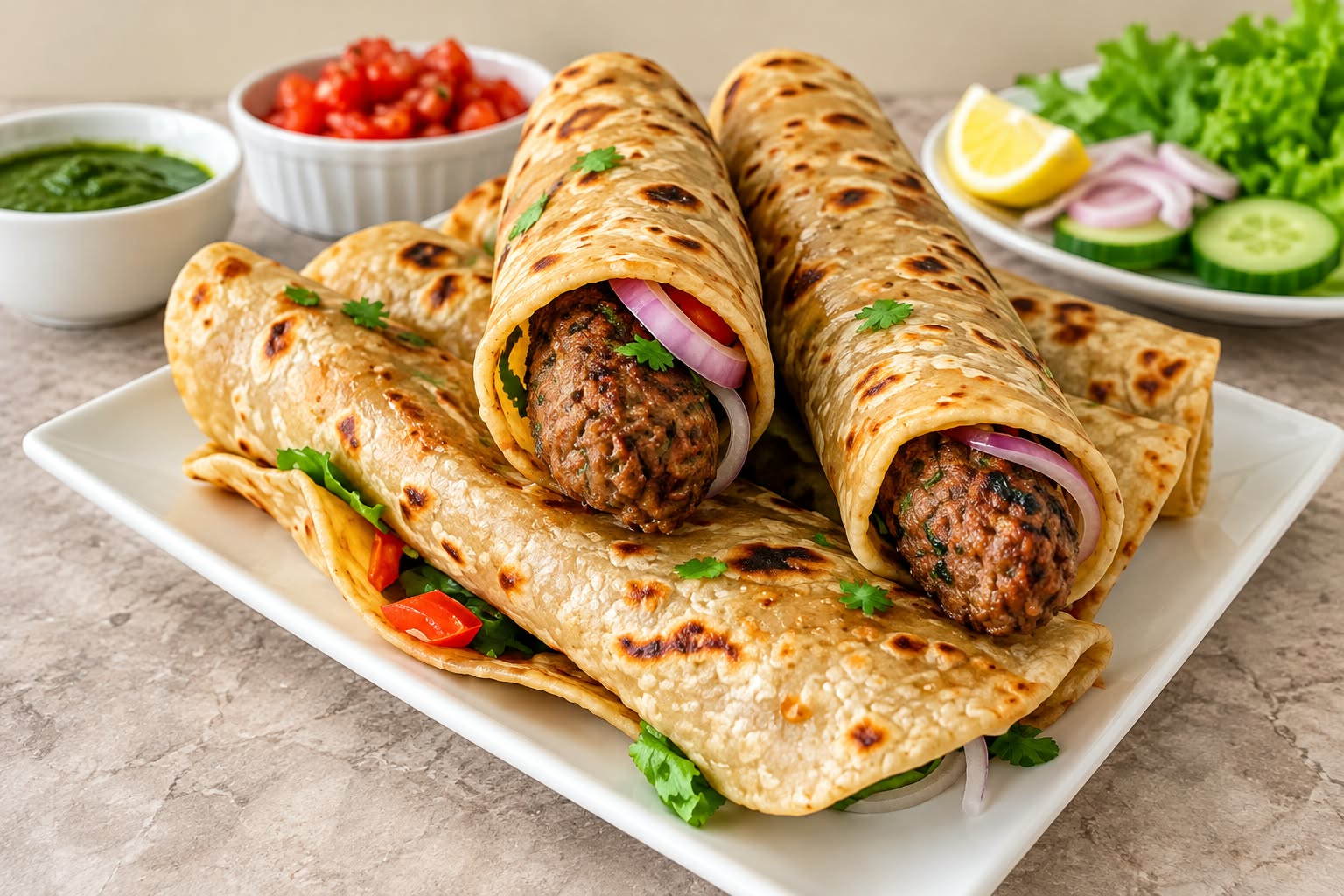 Minced Beef Kebab Chutney Roll